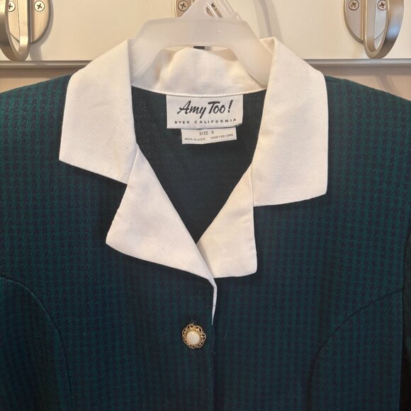 AMY TOO! Vintage Girl's Size 8 Long Sleeve Dress in Navy/Green Gingham Print - Picture 3 of 3